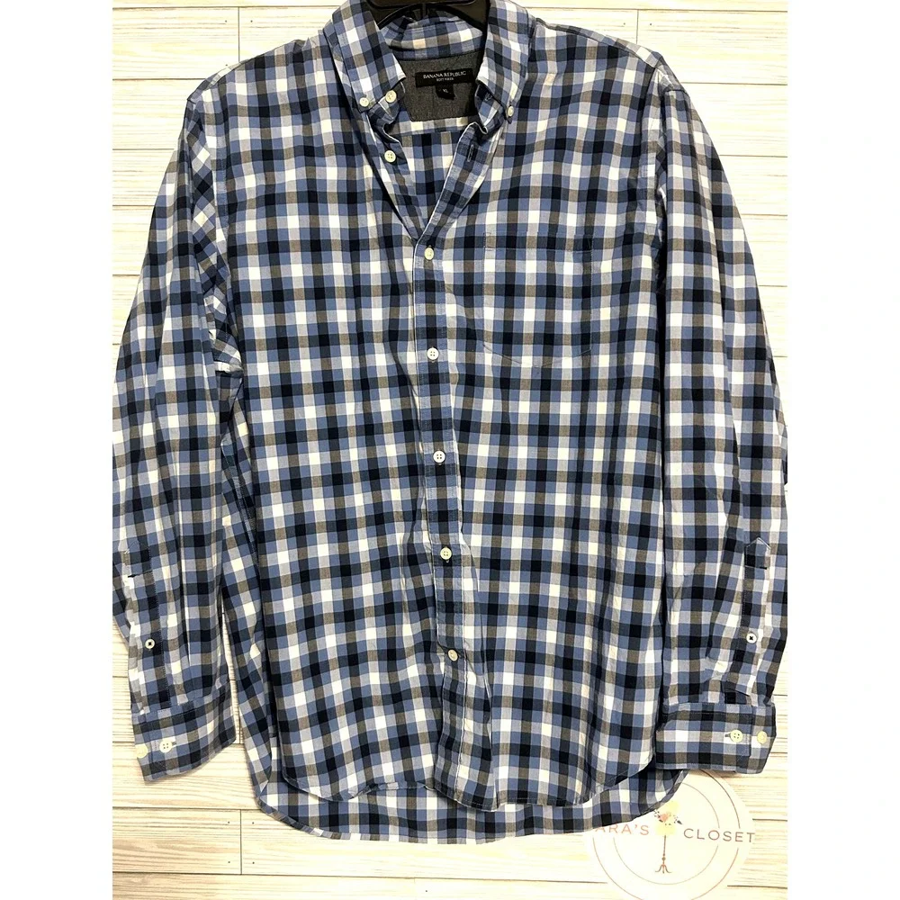 Men's‎ Banana Republic Long Sleeve Blue Checkered Shirt Size XL